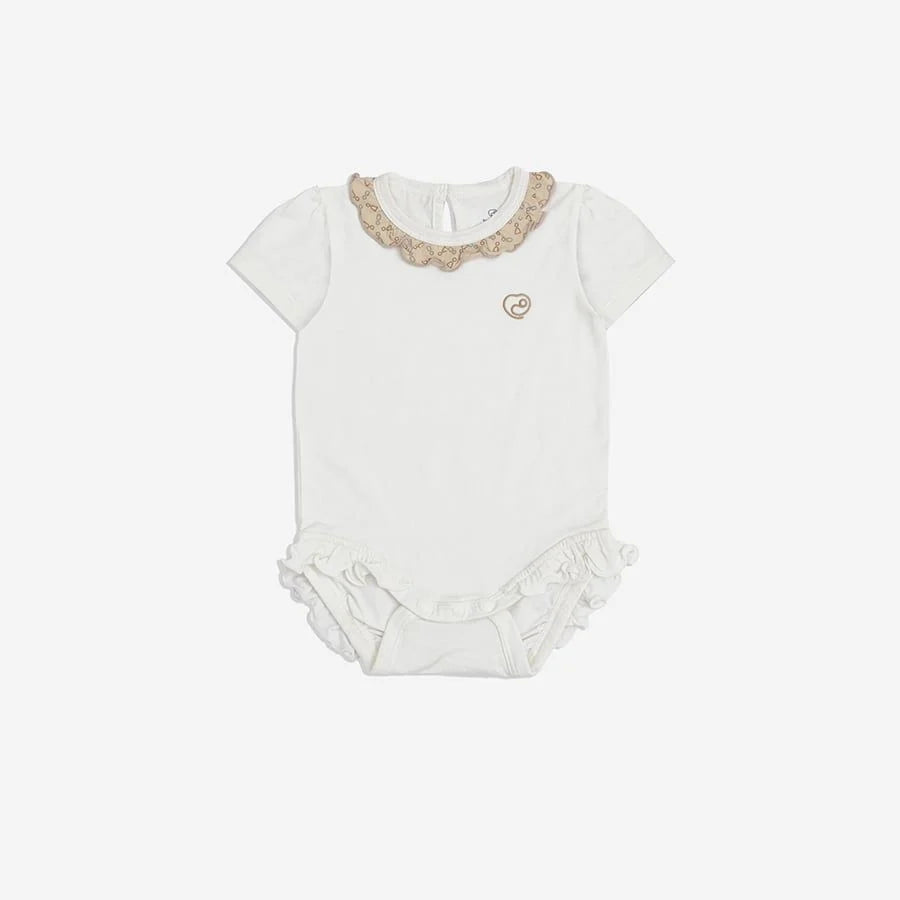 Ruffle Collar White Baby Bodysuit – Short Sleeve