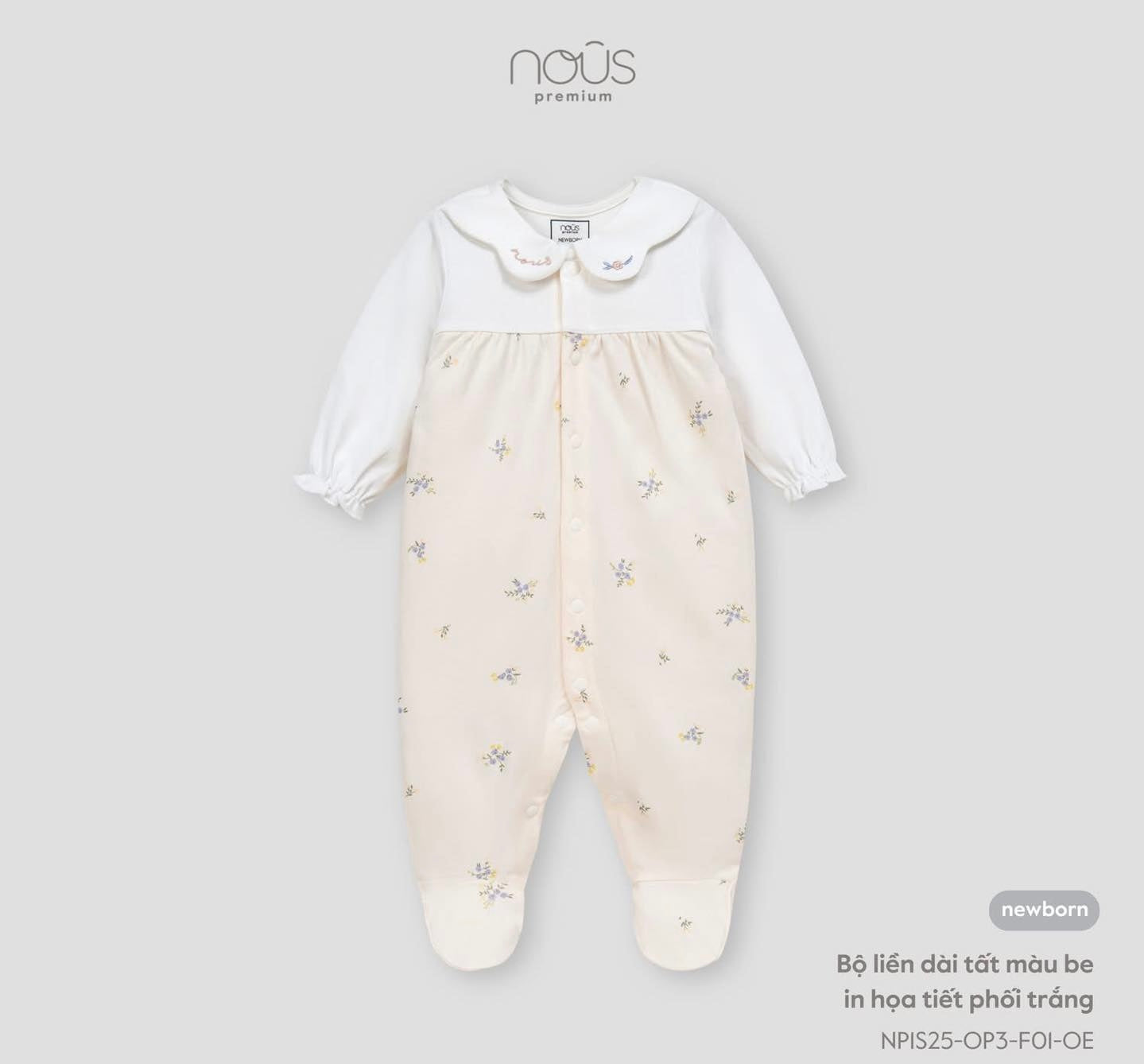 Beige Floral Footed Romper with Embroidered Collar – Nous Premium