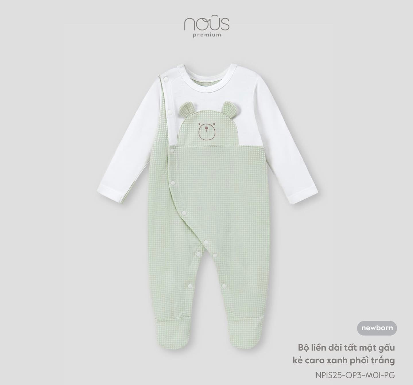 Green Checkered Bear Face Footed Romper – Nous Premium