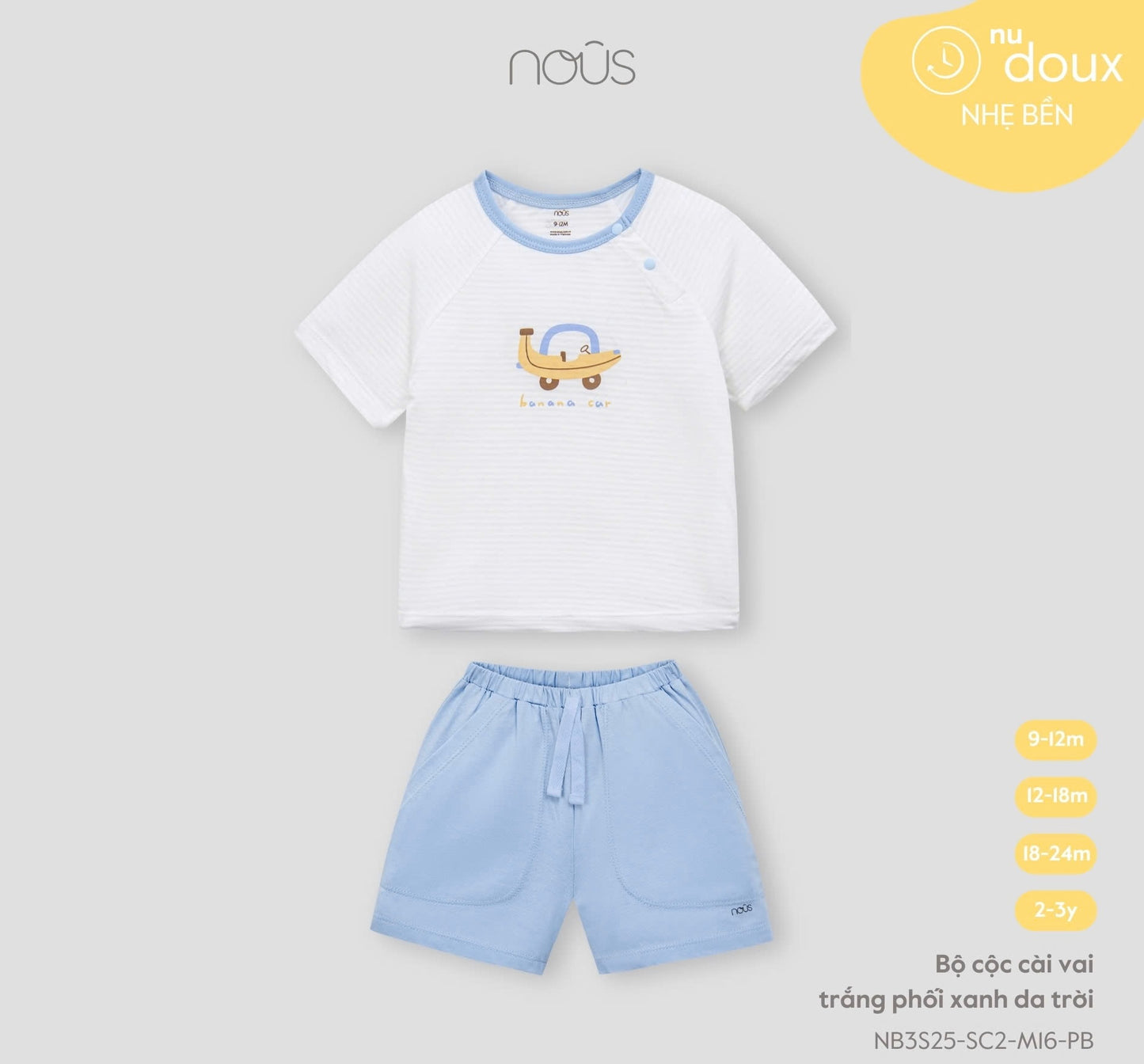White and Blue Baby Set with Car Print – Nous Doux
