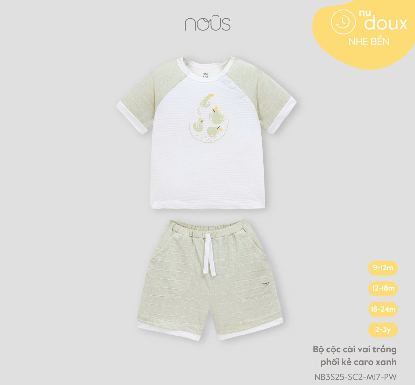 White and Green Grid Sleeve Baby Set – Nous Doux