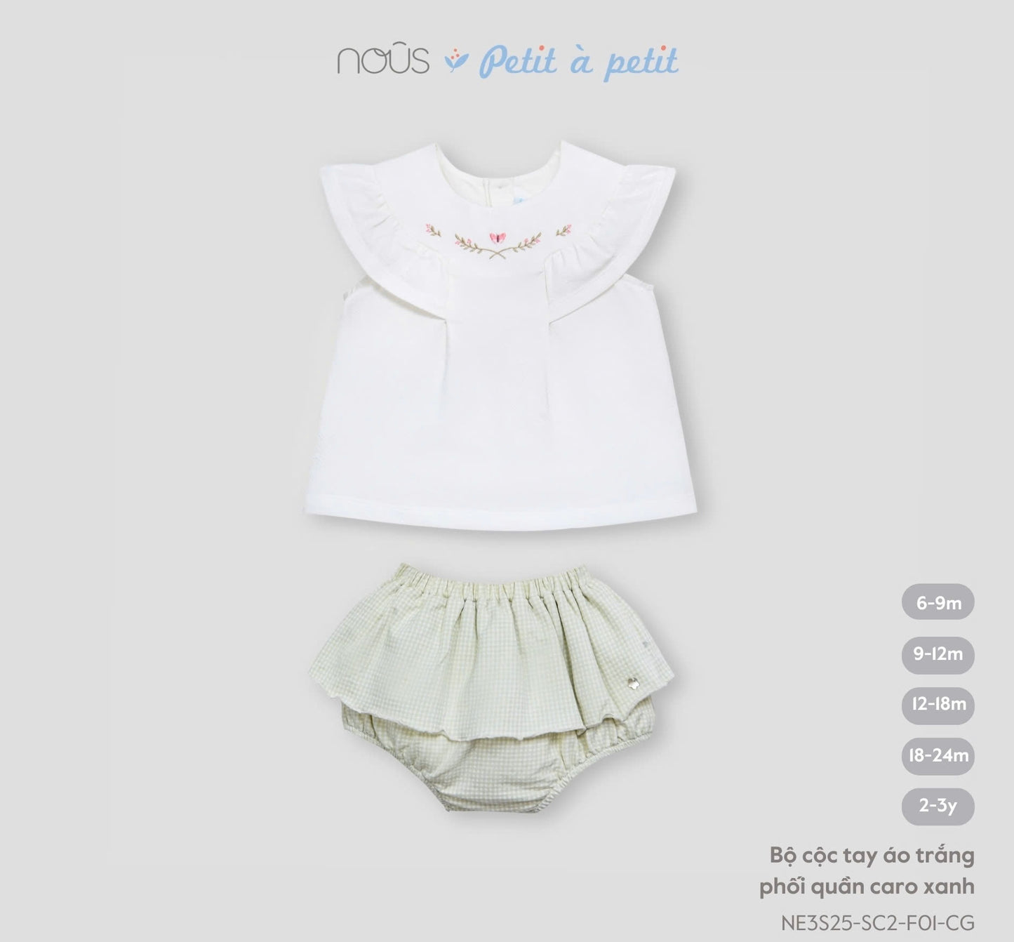 White Flutter Sleeve Top with Green Checkered Bloomers – Nous Petit à Petit