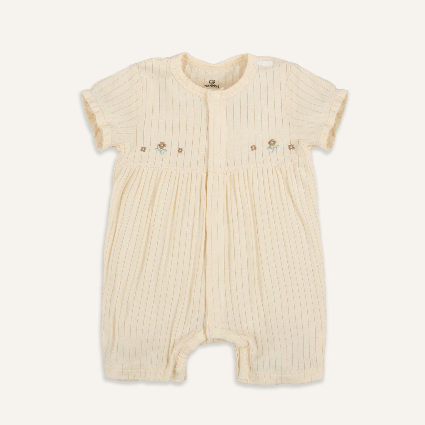 Beige Flower Embroidered Baby Romper