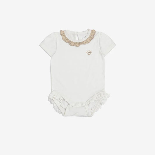 Ruffle Collar White Baby Bodysuit – Short Sleeve