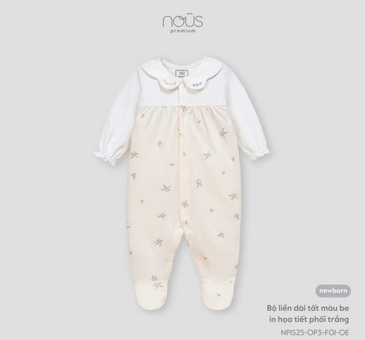 Beige Floral Footed Romper with Embroidered Collar – Nous Premium