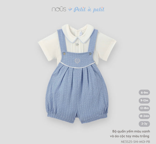 Blue Textured Overalls with White Short Sleeve Shirt – Nous Petit à Petit