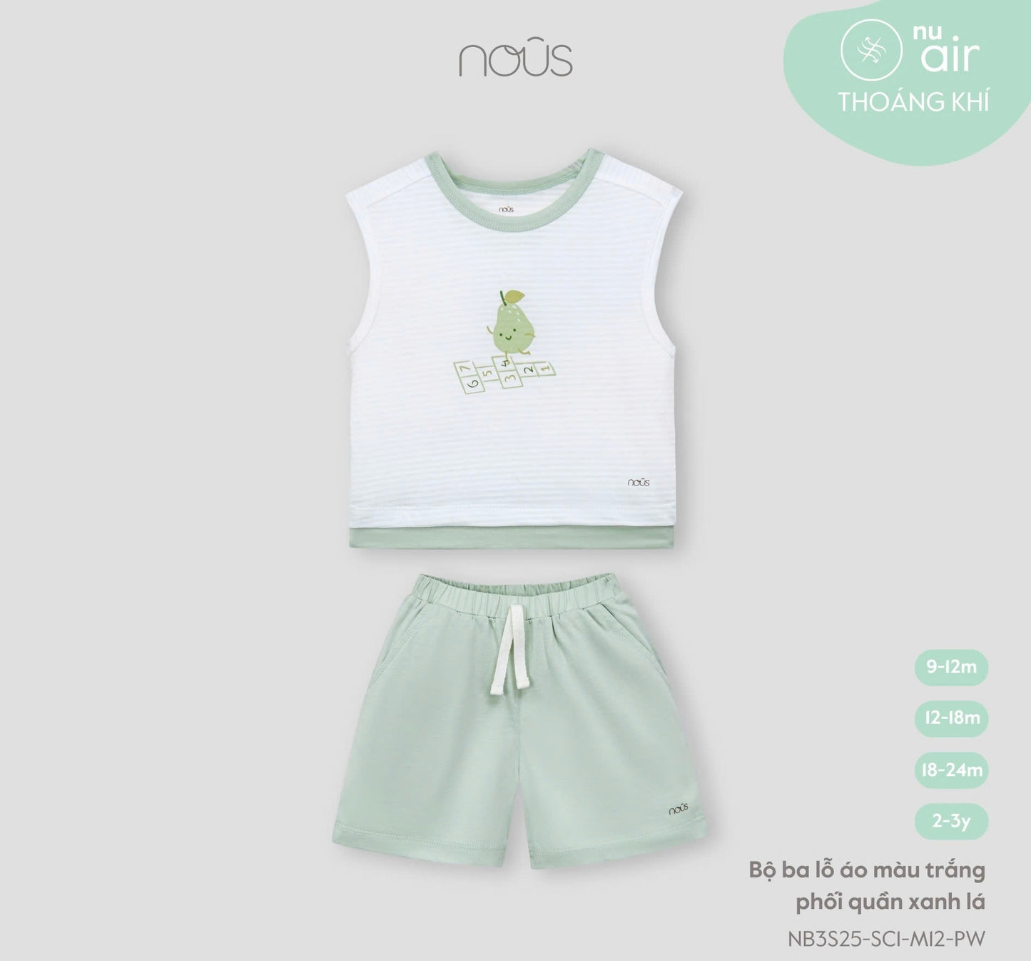 White Sleeveless Baby Set with Green Shorts – Nous Airy Cotton