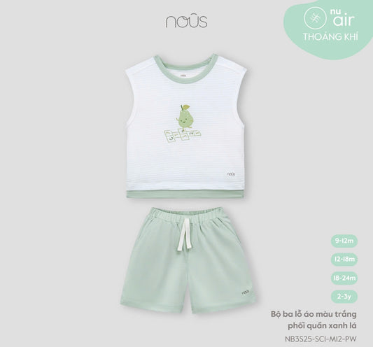 White Sleeveless Baby Set with Green Shorts – Nous Airy Cotton