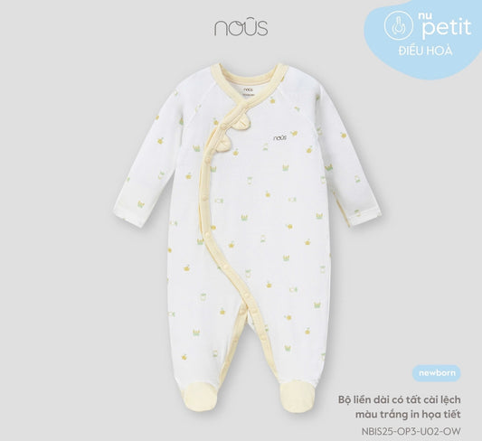 White Footed Romper with Yellow Trim and Print – Nous Petit