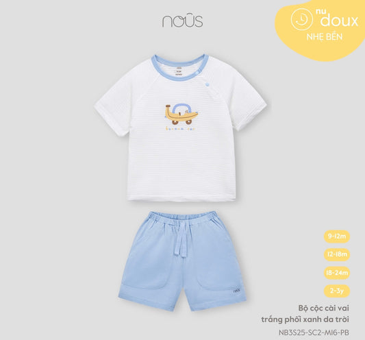 White and Blue Baby Set with Car Print – Nous Doux
