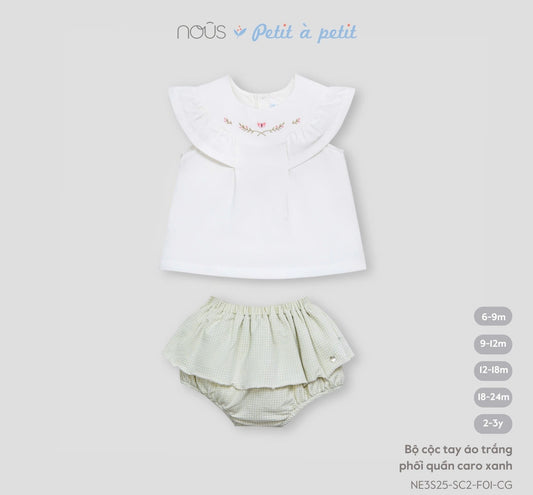 White Flutter Sleeve Top with Green Checkered Bloomers – Nous Petit à Petit