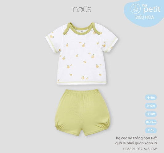 White and Green Pear Print Baby Set – Nous Petit