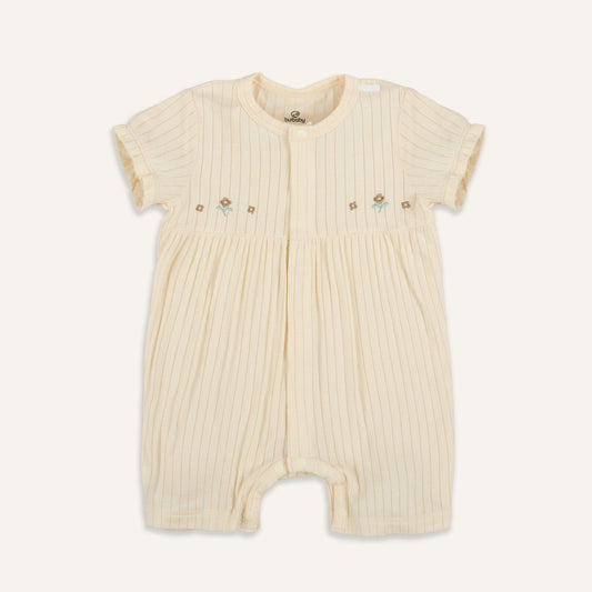 Beige Flower Embroidered Baby Romper