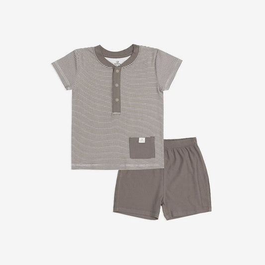 Short Sleeve Striped Brown Set