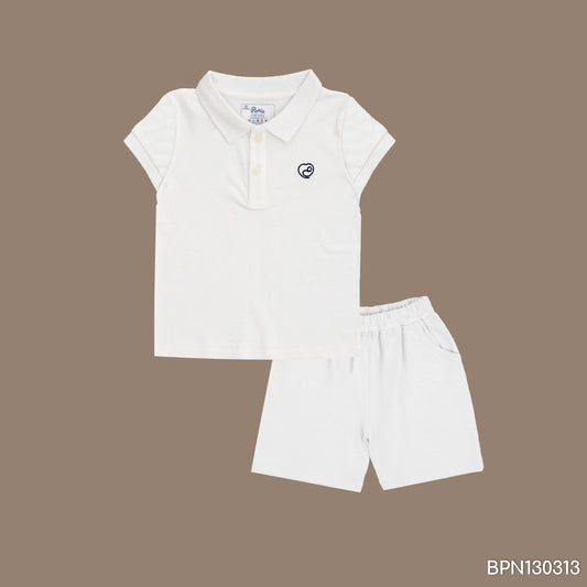 Short Sleeve Polo Set - White